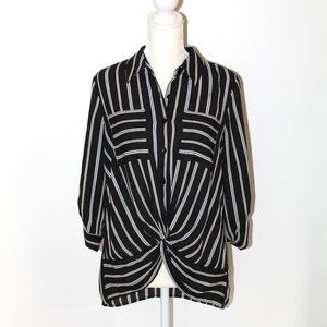Iz Byer Geometric Stripe Button Down Blouse